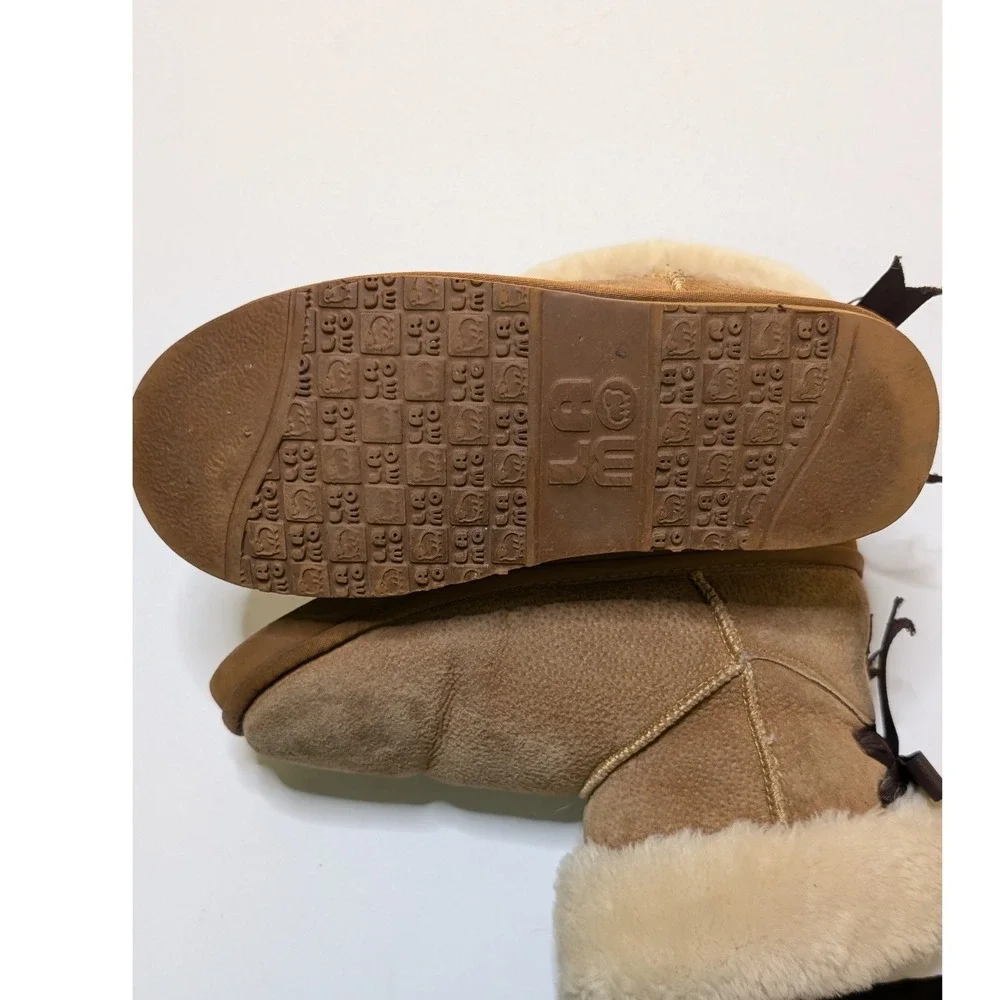 Lamo Womens Chestnut Suede Winter Boots Faux Fur Lined Bow Detail Size‎ 8